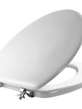 MAYFAIR 1844CP 000 Toilet Seat with Chrome Hinges will Never Come Loose, ELONGAT